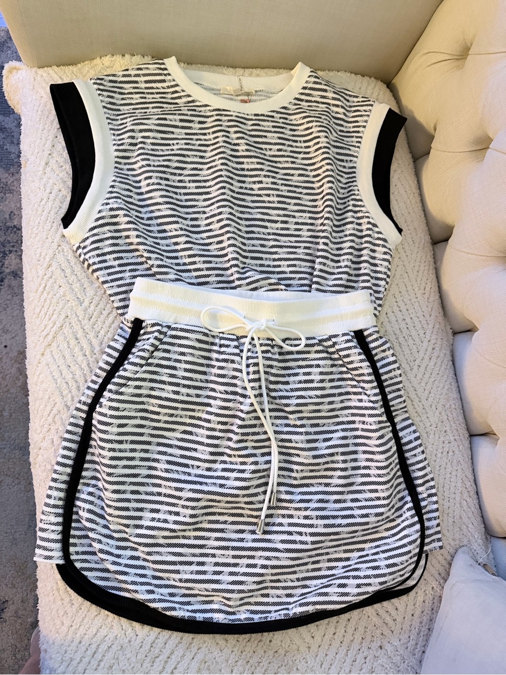 entro White and Black Striped Knit Tank Dress